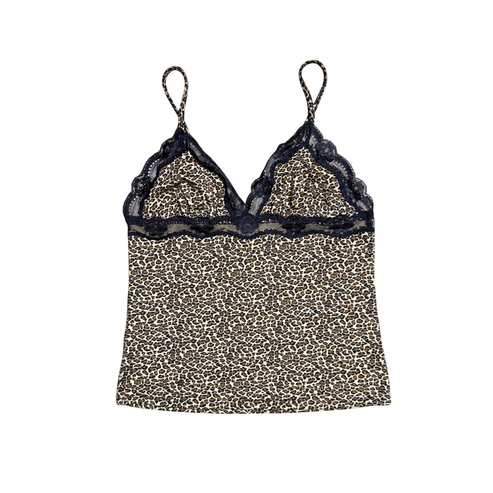Rampage Leopard Print Lace Trim Cami Top